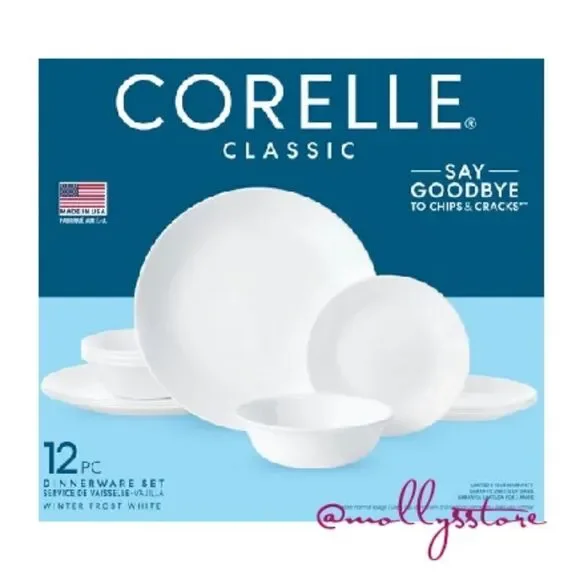 🌸 2 Sets of New Corelle Winter Frost White 12-Piece Dinnerware = 24 pieces